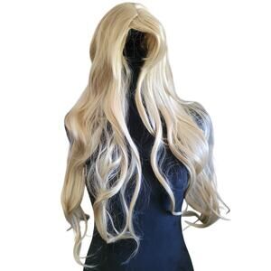 Natural Dark Rooted Ash Blonde Wig - Wavy Long Synthetic Hair - Daily Wear
